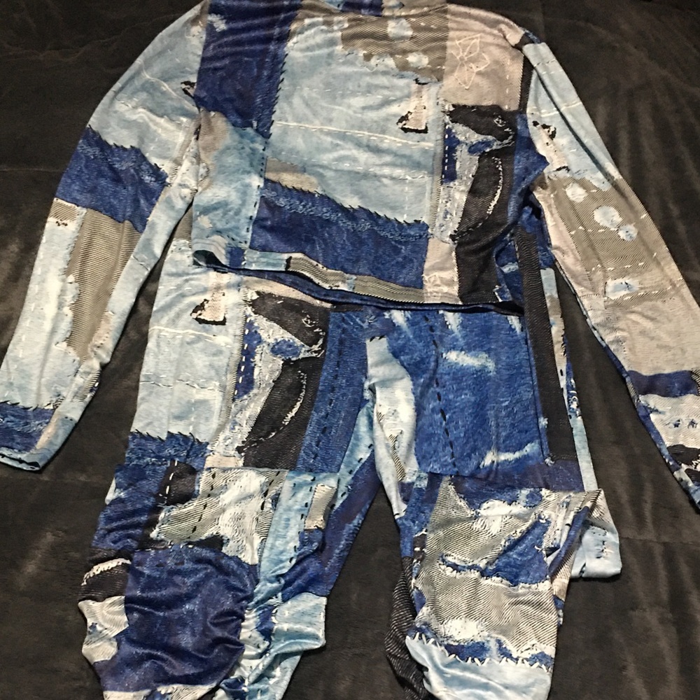 MIXED PRINT PANTS SET BLUE NEW SIZE MEDIUM LARGE EX LARGE AND. 2X AVAILABLE - Picture 2 of 4